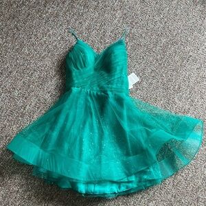 STACEES Hunter Green A Line Glitter Mini Dress Size 12 NWT